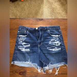 American Eagle Outfitters Dark Blue Distressed Jean Shorts